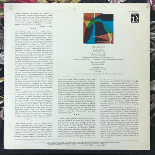 J.K. RANDALL, BARRY VERCOE, CHARLES DODGE Computer Music (Nonesuch - USA original) (VG+) LP