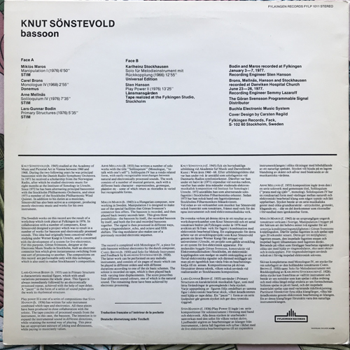 KNUT SÖNSTEVOLD Bassoon (Fylkingen - Sweden original) (VG+) LP