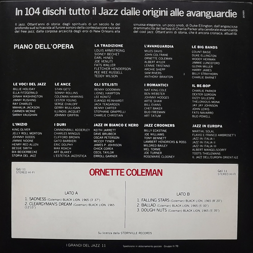ORNETTE COLEMAN I Grandi Del Jazz (Fabbri Editori - Italy repress) (EX/NM) LP