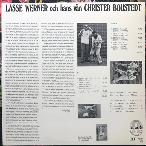 LASSE WERNER OCH HANS VÄN CHRISTER BOUSTEDT Lasse Werner Och Hans Vän Christer Boustedt (Bellatrix - Sweden original) (EX) LP