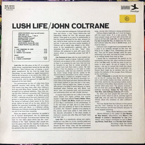 JOHN COLTRANE Lush Life (Bellaphon - Germany reissue) (VG+/VG) LP