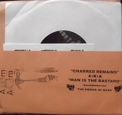 CHARRED REMAINS A.K.A. MAN IS THE BASTARD/AUNT MARY Split (Orange vinyl) (Deep Six - USA reissue) (EX) 7"