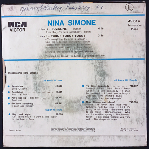 NINA SIMONE Suzanne (RCA - France original) (G/VG) 7"