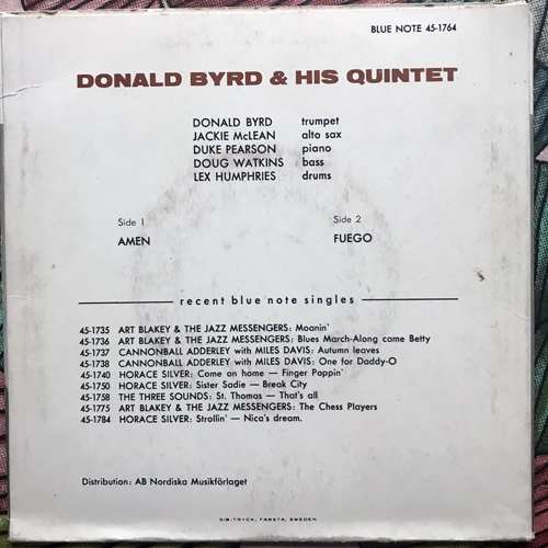 DONALD BYRD Amen (Blue Note - Sweden original) (VG+) 7"