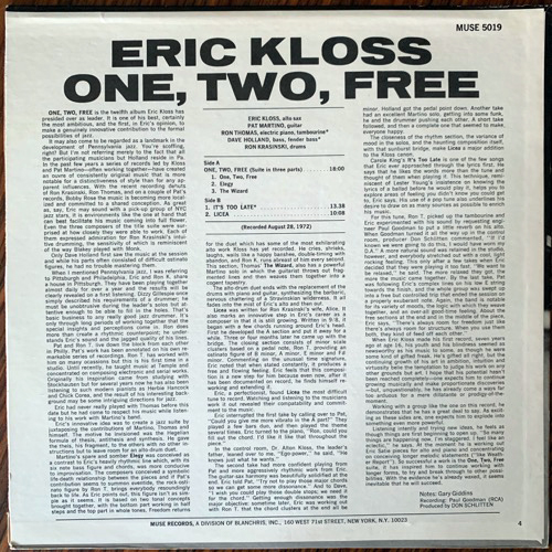 ERIC KLOSS One, Two, Free (Muse - USA original) (VG+) LP