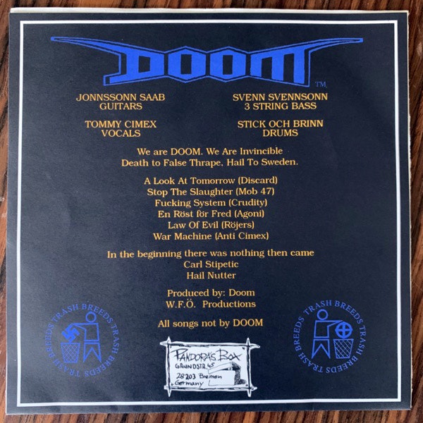 DOOM Hail To Sweden (Pandora's Box - Germany original) (EX/VG+) 7"