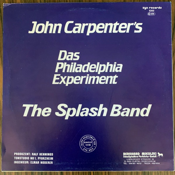SOUNDTRACK The Splash Band / John Carpenter - Das Philadelphia Experiment (ZYX - Germany original) (VG+/EX) 12"