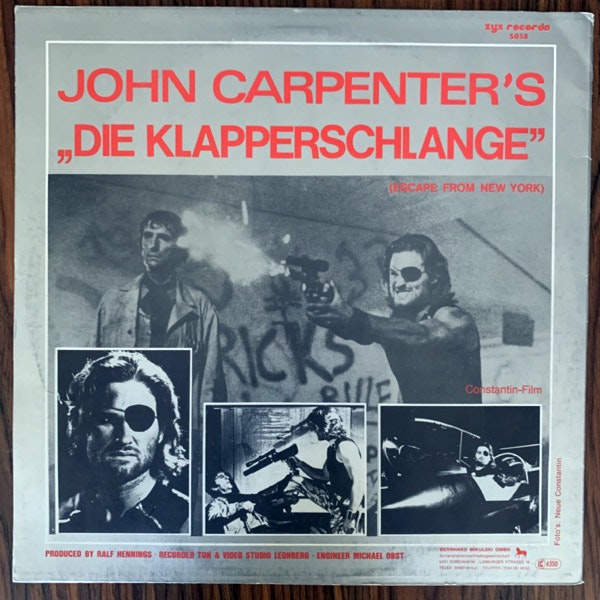 SOUNDTRACK The Splash Band / John Carpenter‎– Die Klapperschlange (Escape From New York) (ZYX - Germany original) (VG+/EX) 12"