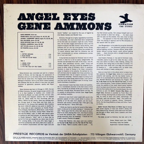 GENE AMMONS Angel Eyes (Prestige - Germany 2nd press) (VG+/EX) LP
