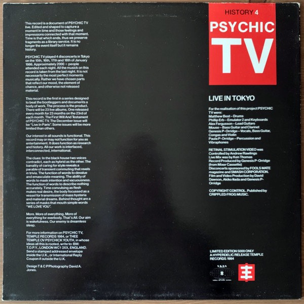 PSYCHIC TV Live In Tokyo (Temple - UK original) (VG) LP