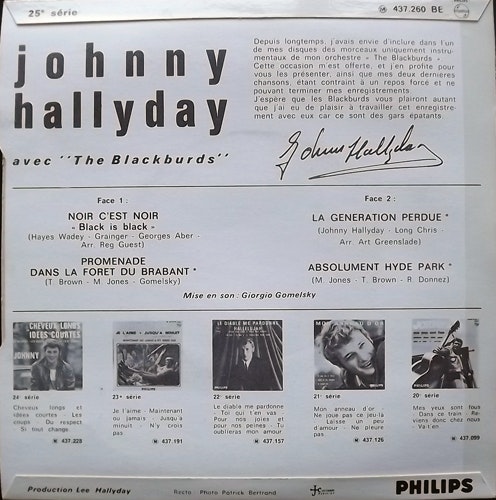 JOHNNY HALLYDAY AVEC THE BLACKBURDS Noir C'Est Noir (Philips - France original) (VG+) 7"