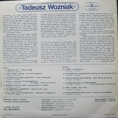 TADEUSZ WOŹNIAK Tadeusz Woźniak (Polskie Nagrania Muza - Poland original) (VG+/NM) LP