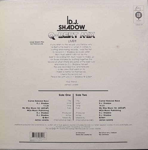 D.J. SHADOW Live!!! Q-Bert Mix (Mo Wax - UK original) (VG+) 12"