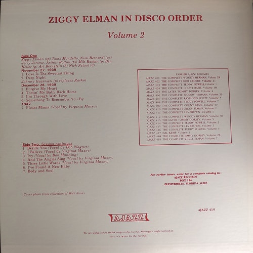 ZIGGY ELMAN In Disco Order Volume 2 (Ajazz - USA original) (EX) LP