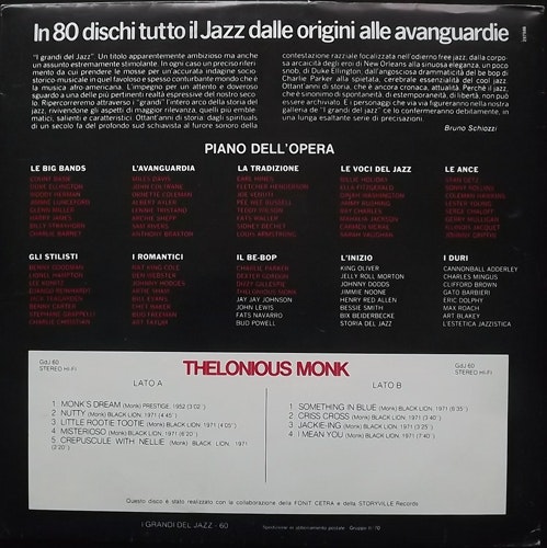 THELONIOUS MONK I Grandi Del Jazz (Fabbri Editori - Italy original) (VG+/EX) LP