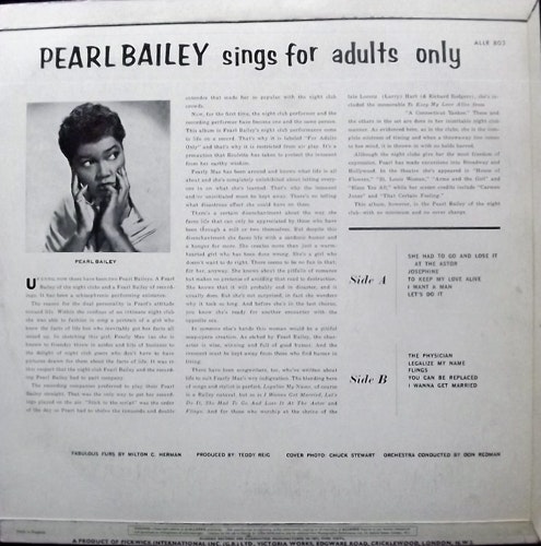 PEARL BAILEY Pearl Bailey Sings For Adults Only (Allegro - UK original) (VG+) LP