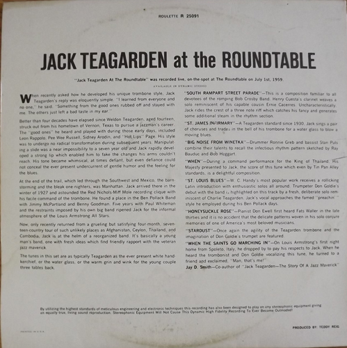 JACK TEAGARDEN Jack Teagarden At The Roundtable (Roulette - Italy original) (F/VG) LP