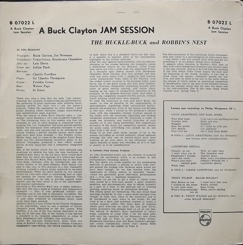 BUCK CLAYTON A Buck Clayton Jam Session (The Huckle-Buck And Robbin's Nest) (Philips - Holland original) (VG/G) LP