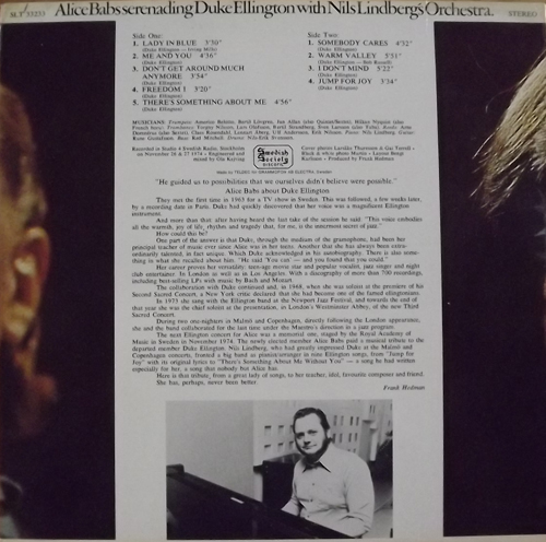 ALICE BABS/NILS LINDBERG'S ORCHESTRA Alice Babs Serenading Duke Ellington (Swedish Society Discofil - Sweden original) (VG)