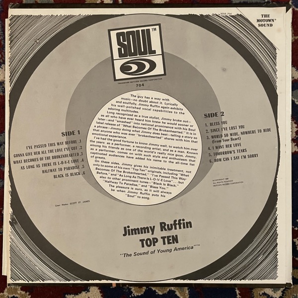 JIMMY RUFFIN Sings Top Ten (Soul - USA mono original) (VG/VG+) LP
