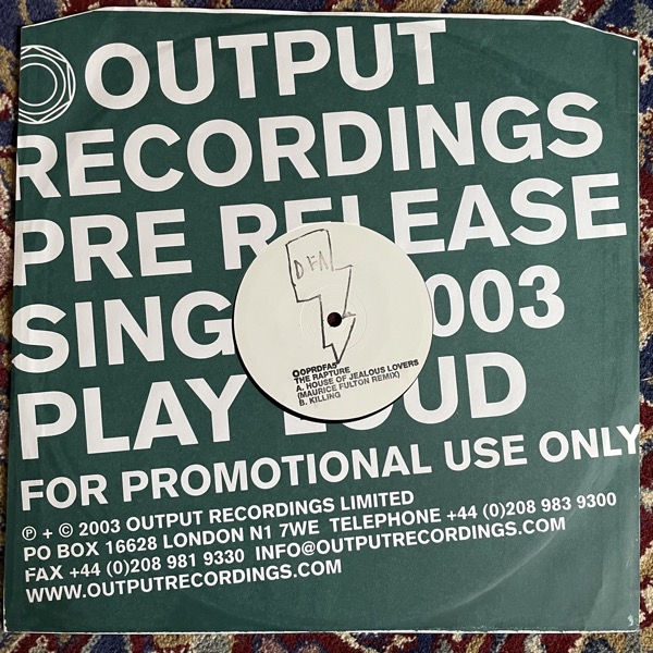 RAPTURE, the House Of Jealous Lovers (Advance promo) (Output - UK original) (VG+/EX) 12"