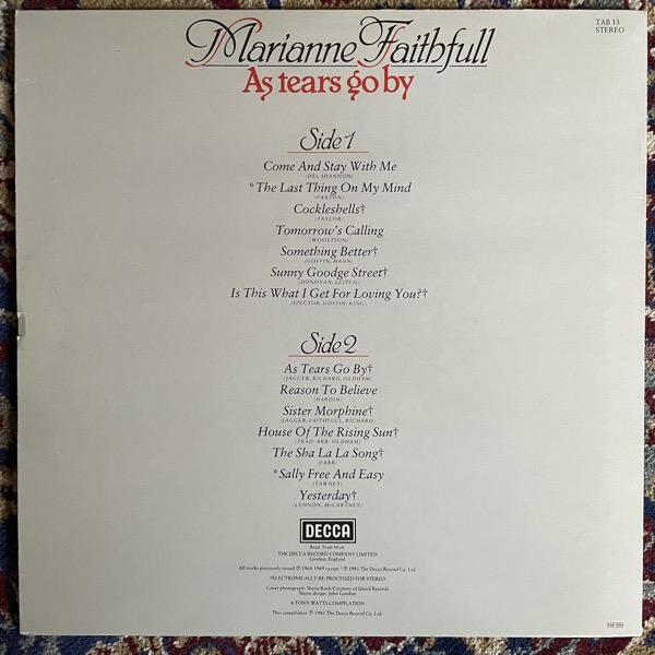 MARIANNE FAITHFULL As Tears Go By (Decca - Scandinavia original) (VG+/EX) LP