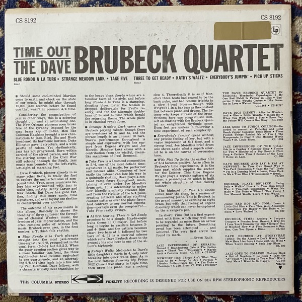 DAVE BRUBECK QUARTET, the Time Out (Columbia - USA 1971 reissue) (VG/VG-) LP