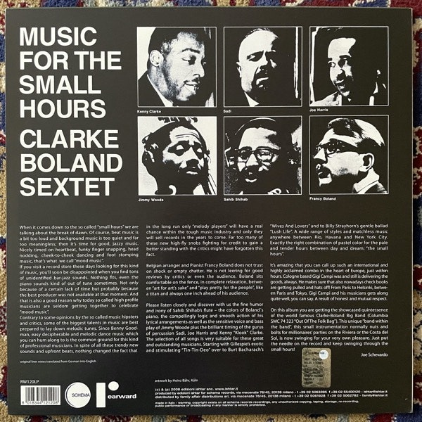 CLARKE BOLAND SEXTETT Music For The Small Hours (Rearward - Italy reissue) (EX) LP