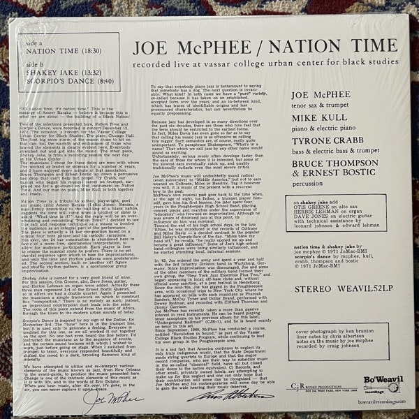 JOE McPHEE Nation Time (Bo'Weavil - UK reissue) (NM/EX) LP
