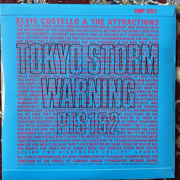 ELVIS COSTELLO & THE ATTRACTIONS Tokyo Storm Warning Pts 1 & 2 (Imp - UK original) (EX) 7"