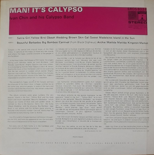 IVAN CHIN AND HIS CALYPSO BAND Man! It's Calypso (Saga Eros - UK original) (EX/VG+) LP