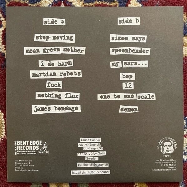 BRUCE BANNER I Love Fucked Up Noise! (Bent Edge - Sweden original) (EX) 7"