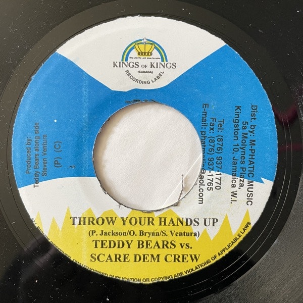 TEDDYBEARS VS. SCARE DEM CREW Throw Your Hands Up (Kings of Kings - Jamaica original) (VG+) 7"