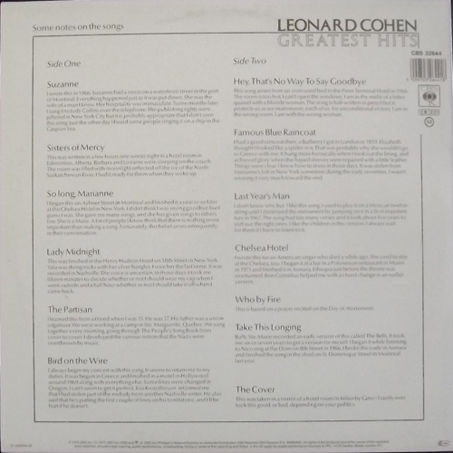LEONARD COHEN Greatest Hits (CBS - Holland reissue) (EX) LP