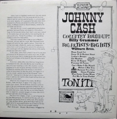 JOHNNY CASH WITH THE WILBUR BROS. AND BILLY GRAMMER Johnny Cash's-Country Round-Up (Hilltop - USA original) (VG+) LP
