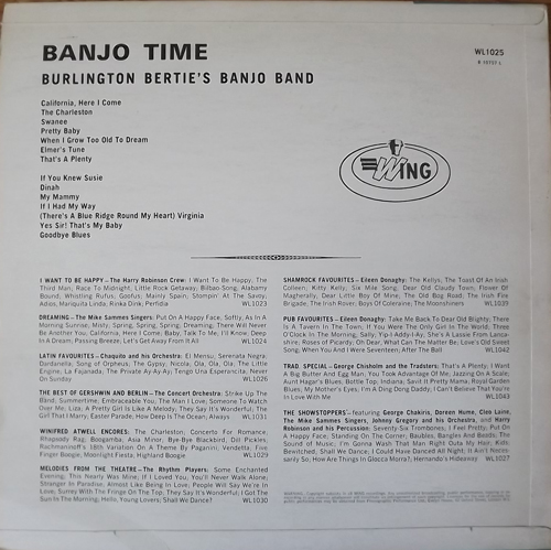 BURLINGTON BERTIE'S BANJO BAND Banjo Time (Wing - Scandinavia early press) (VG+/EX) LP