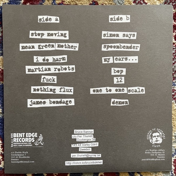 BRUCE BANNER I Love Fucked Up Noise ! (Bent Edge - Sweden original) (EX/VG+) 7"