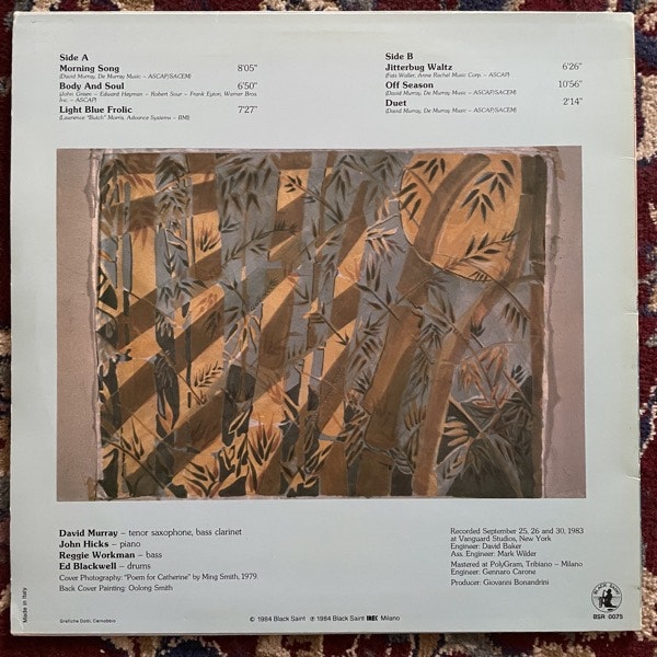 DAVID MURRAY QUARTET Morning Song (Black Saint - Italy original) (VG+) LP
