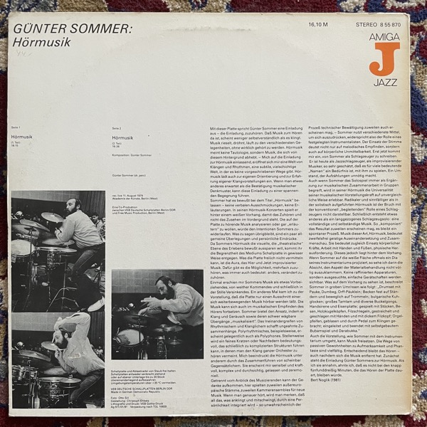 GÜNTER SOMMER Hörmusik (AMIGA - Germany original) (VG) LP