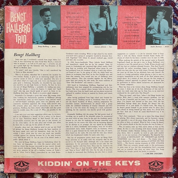 BENGT HALLBERG TRIO Kiddin' On The Keys (Karusell - Sweden original) (VG+/G) LP