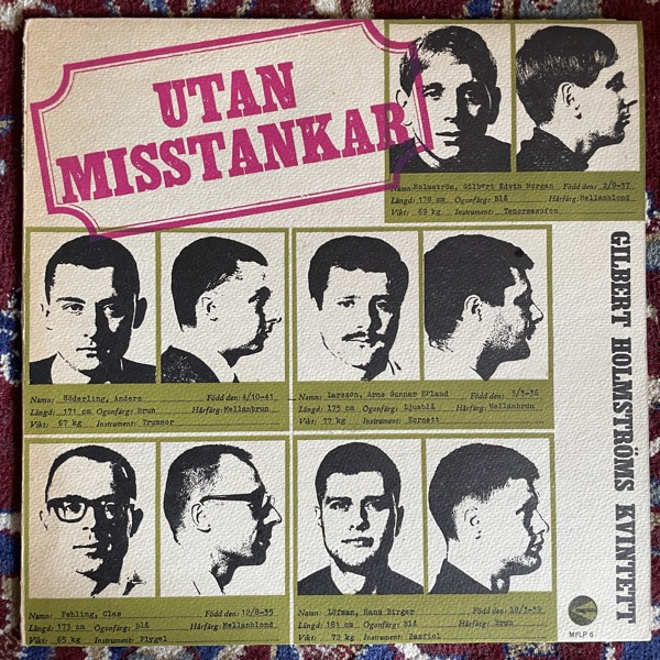 GILBERT HOLMSTRÖMS KVINTETT Utan Misstankar (Megafon - Sweden original) (VG+/VG) LP