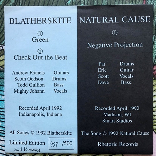 BLATHERSKITE / NATURAL CAUSE Split (Rhetoric - USA 2nd press) (EX) 7"