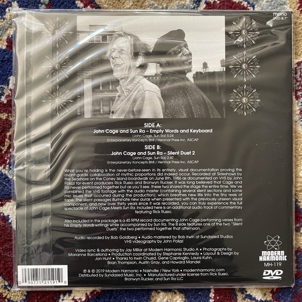 JOHN CAGE MEETS SUN RA John Cage Meets Sun Ra (Clear vinyl) (Modern Harmonics - USA original) (NM) 7"+DVD