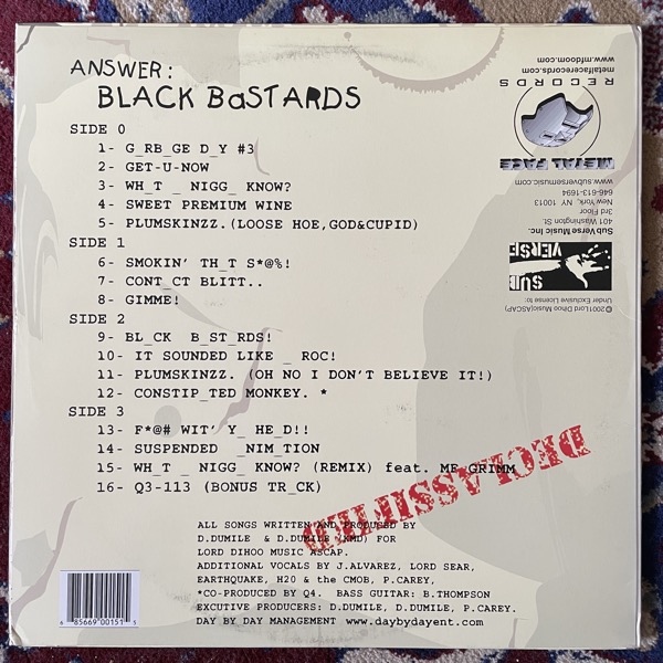 KMD Bl_ck B_st_rds (Sub Verse - USA early reissue) (VG+/EX) 2LP