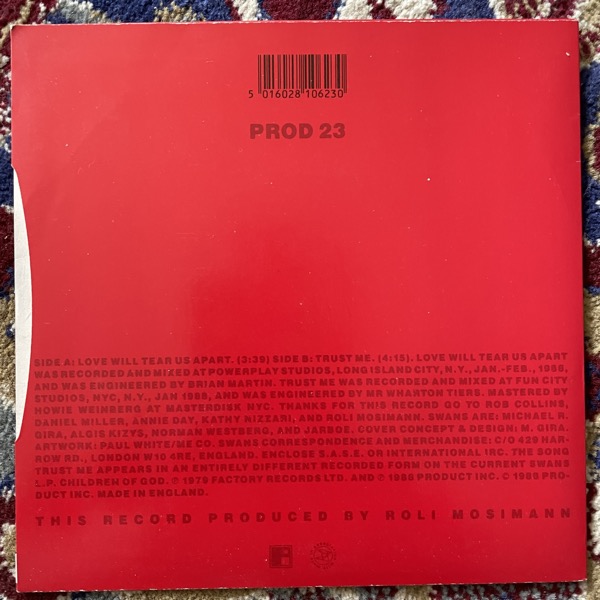 SWANS Love Will Tear Us Apart (Red vinyl) (Product - UK original) (VG+) 7"