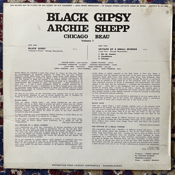 ARCHIE SHEPP, CHICAGO BEAU Black Gipsy (America - France original) (VG/EX) LP