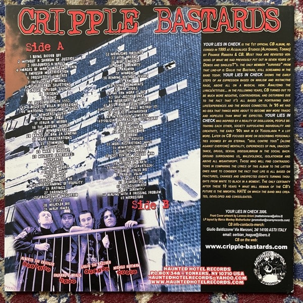 CRIPPLE BASTARDS Your Lies In Check (Splatter vinyl) (Haunted Hotel - USA reissue) (EX) LP