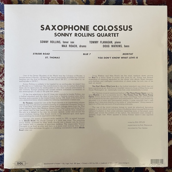 SONNY ROLLINS Saxophone Colossus (Blue vinyl) (DOL - Europe reissue) (SS) LP