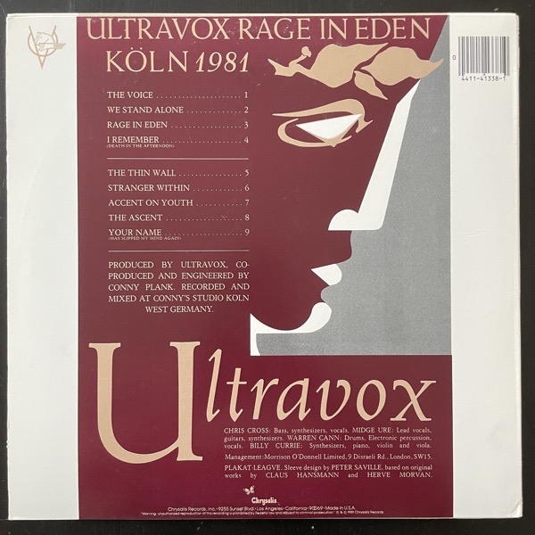 ULTRAVOX Rage In Eden (Chrysalis - USA 1985 reissue) (VG+) LP