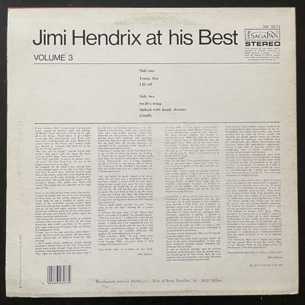 JIMI HENDRIX Jimi Hendrix At His Best (Volume 3) (Joker - Italy reissue) (VG/EX) LP